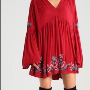Free People - Burgundy Embroidered Dress - L